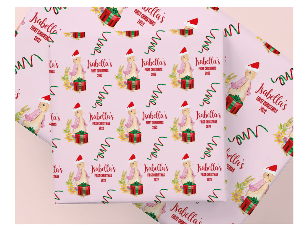 Pink Santa Rabbit First Christmas Wrapping paper