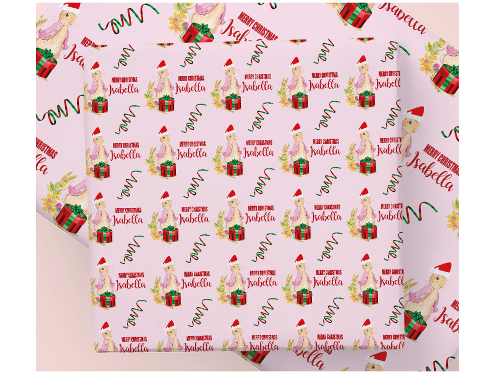 Personalised Pink Santa Rabbit Christmas Wrapping Paper