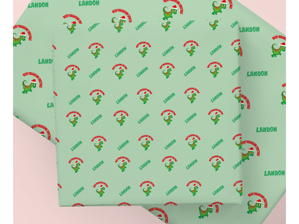 Personalised Santa Dinosaur Christmas Wrapping Paper