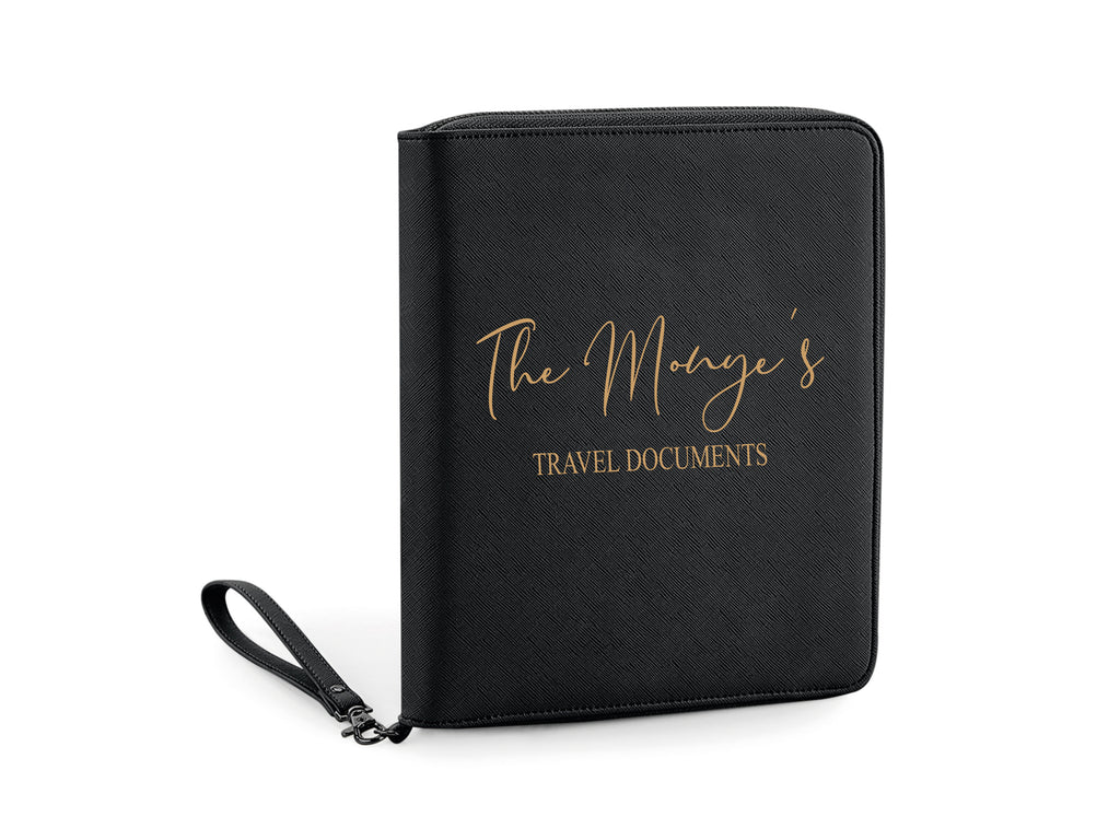 Personalised travel document holder in black