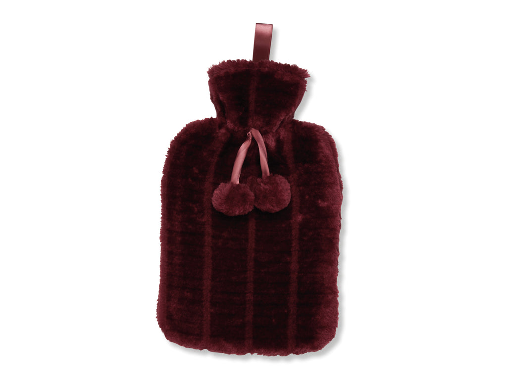 Personalised hot water bottle with plush cover in red