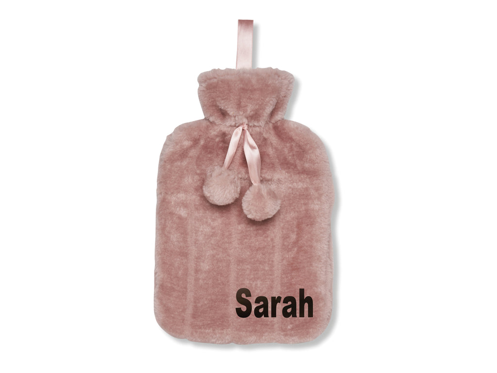 Dusky Pink plush hot water bottle personalised with name