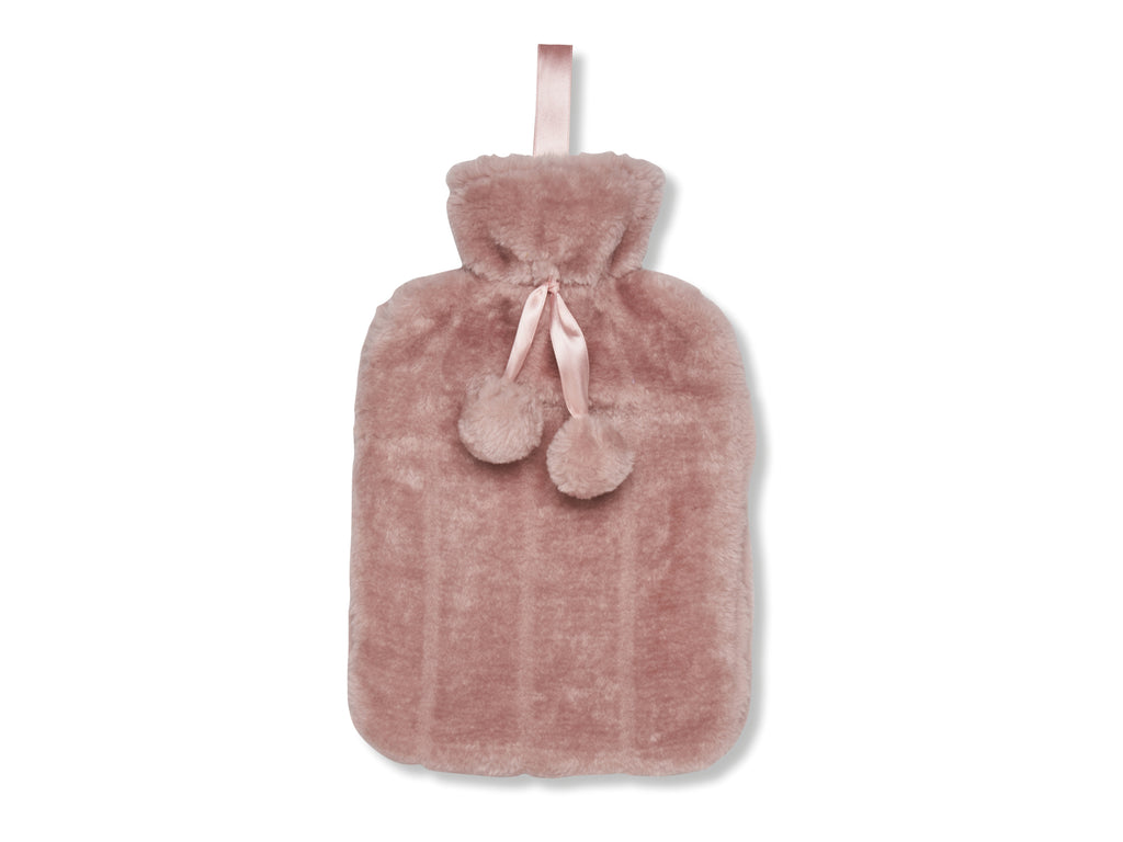 Personalised hot water bottle with plush cover in dusky pink