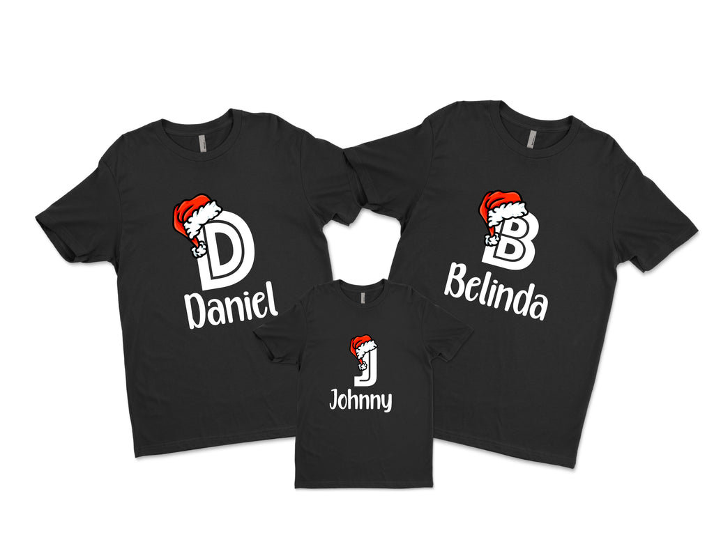 Matching Family Christmas Shirt personalised with name and santa hat