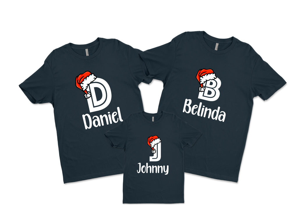 Matching Family Christmas Shirt personalised with name and santa hat