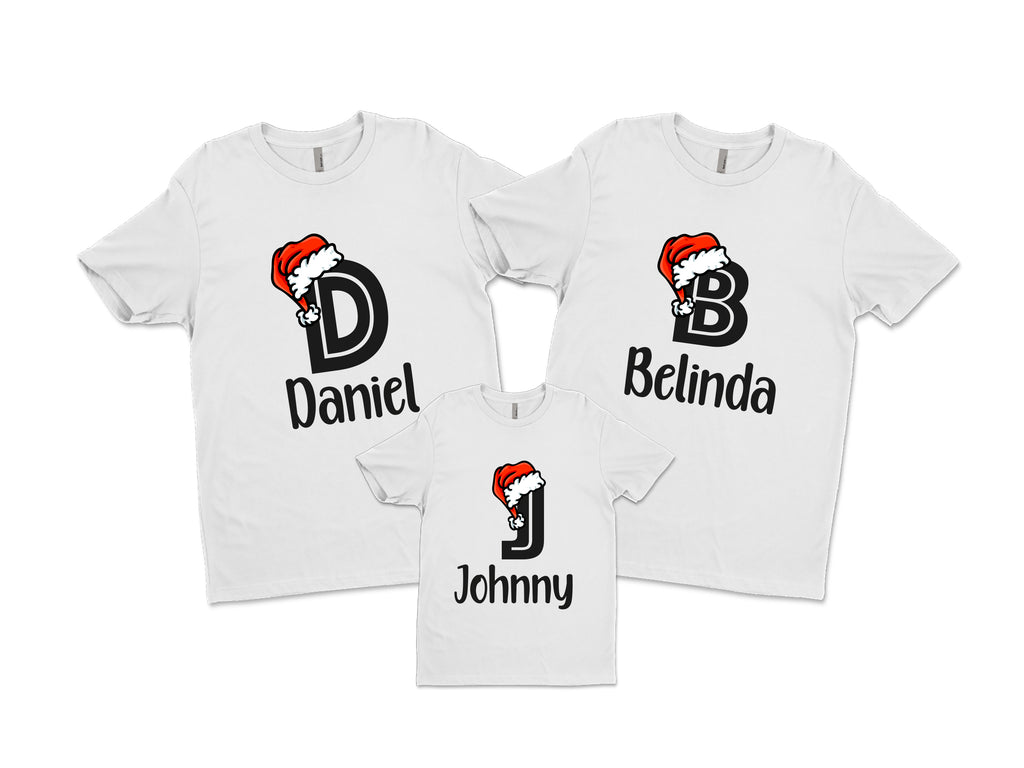 Matching Family Christmas Shirt personalised with name and santa hat