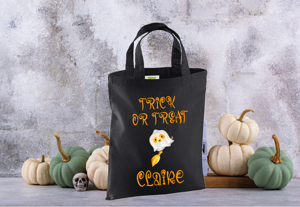 Personalised trick or treat bag with ghost figurre