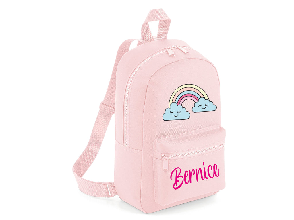 Powder pink personalised rainbow school bag backpack