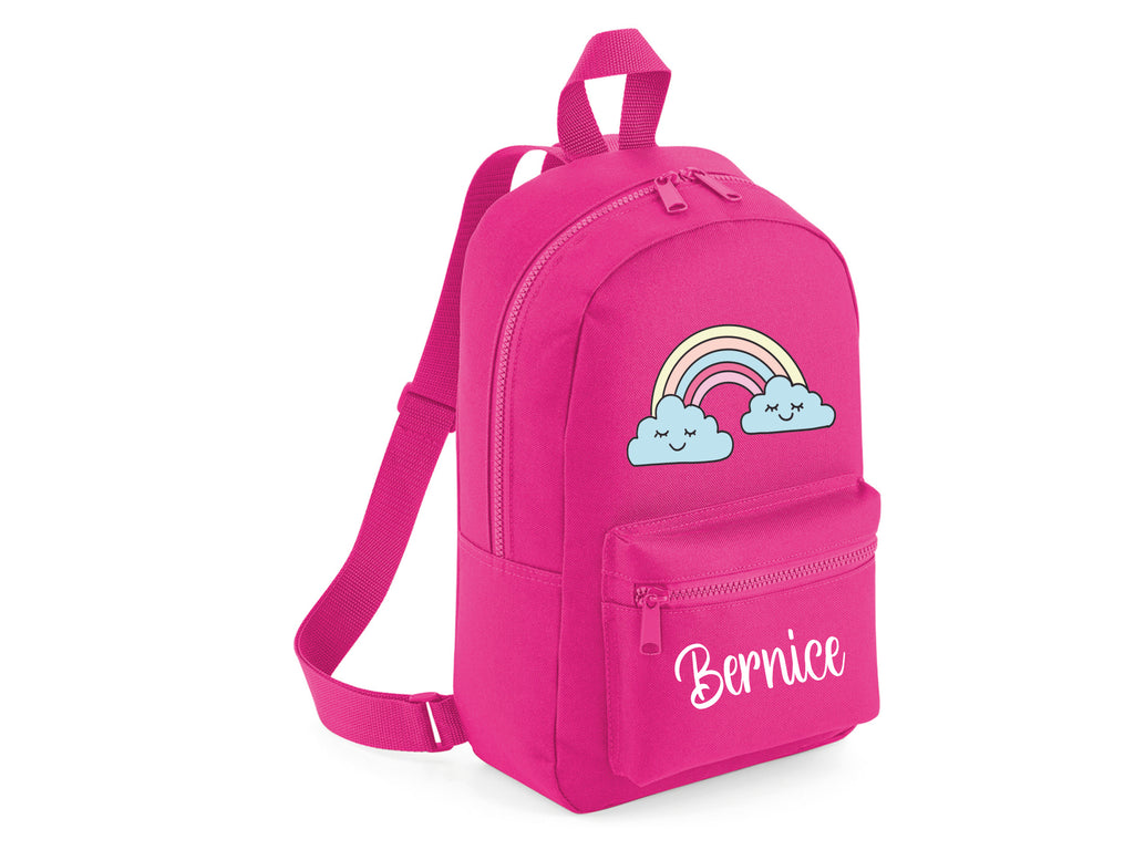 Personalised Fuchsia rainbow school bag backpack