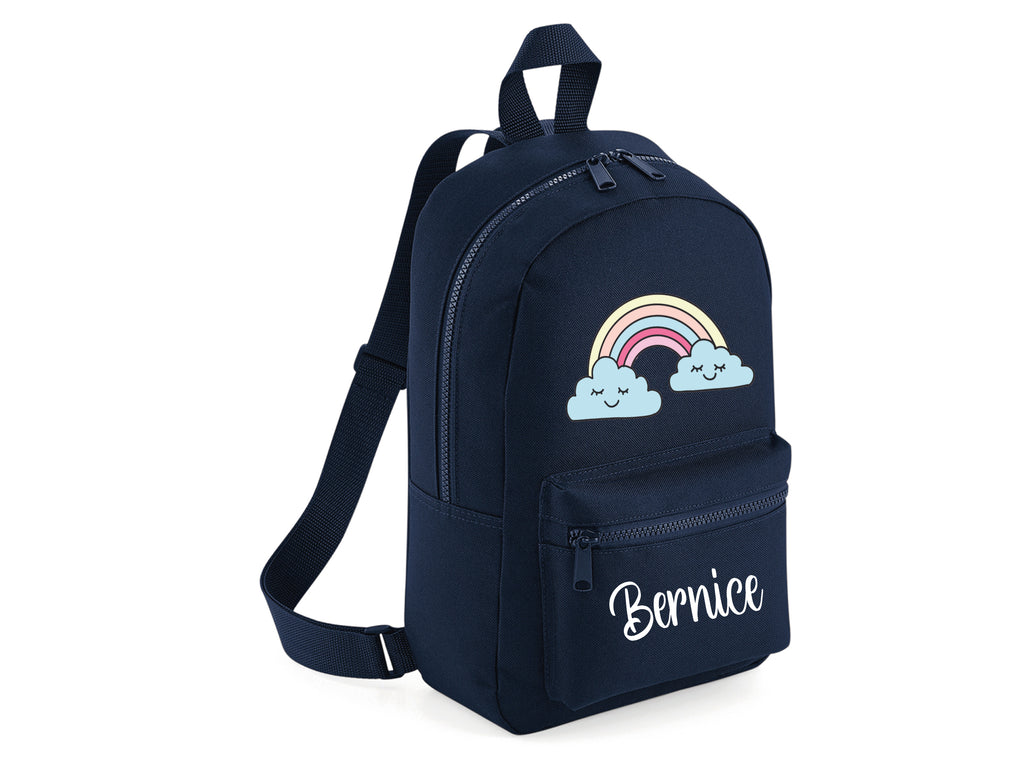 Personalised navy blue rainbow school bag backpack