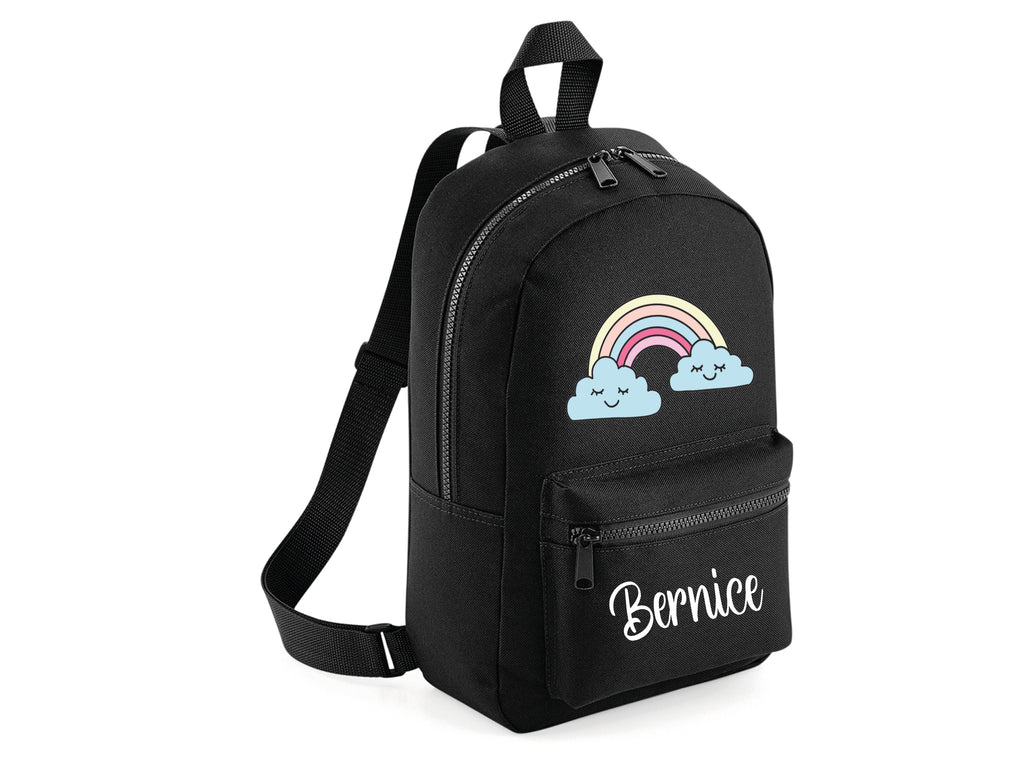 Personalised black rainbow school bag backpack