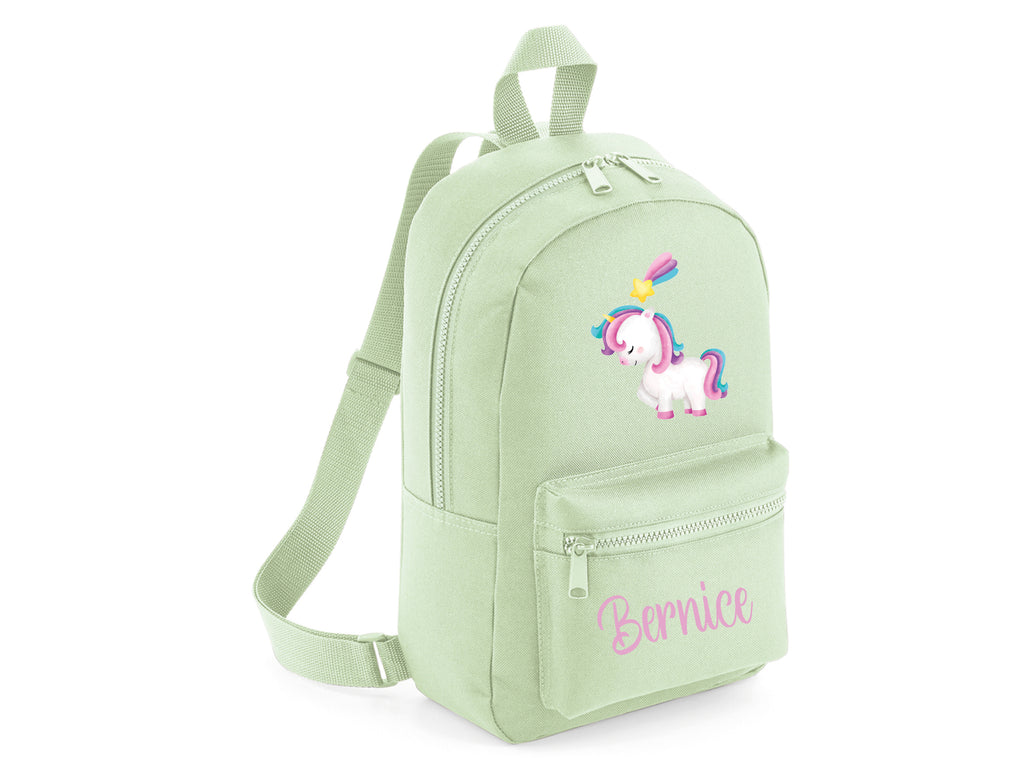 Pistachio personalised unicorn backpack