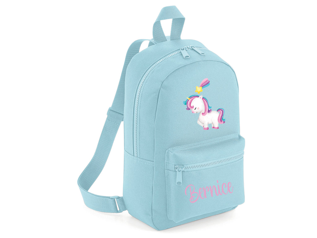 Baby blue personalised unicorn backpack