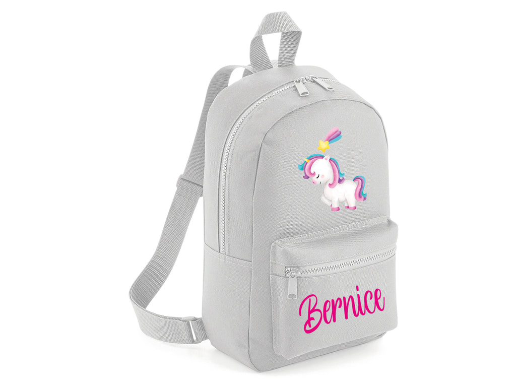 Grey personalised unicorn backpack