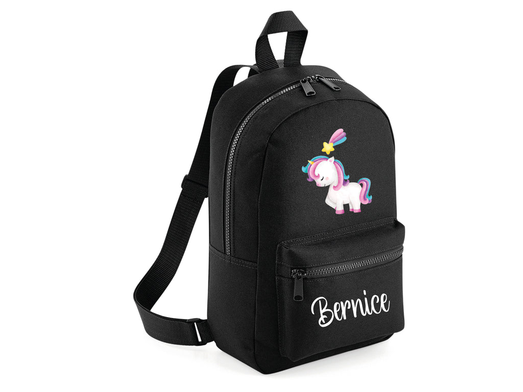 Black personalised unicorn backpack