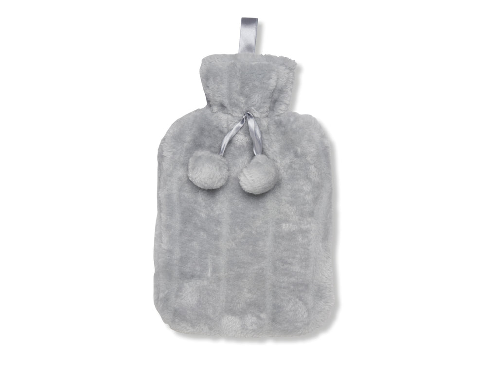 Personalised Hot Water bottle with plush cover in silver grey