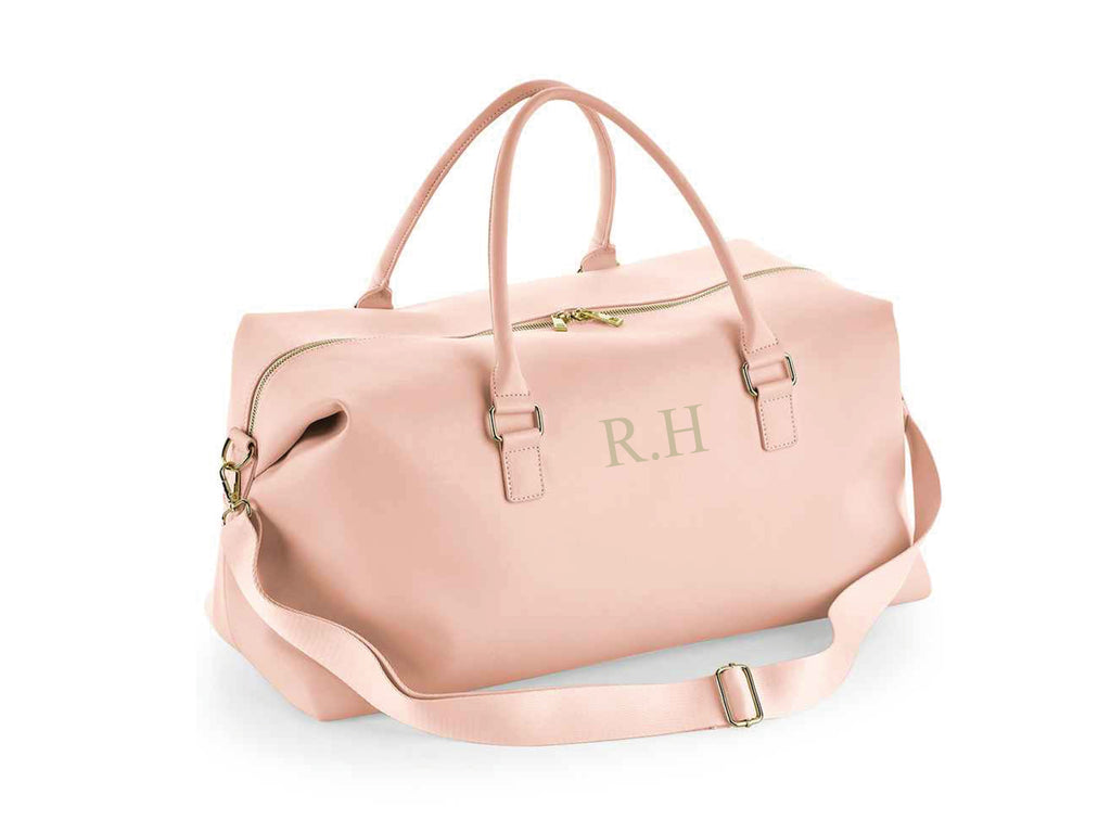 Custom Initial Pink Weekend Holdall Bag made with Saffiano Grain Leather