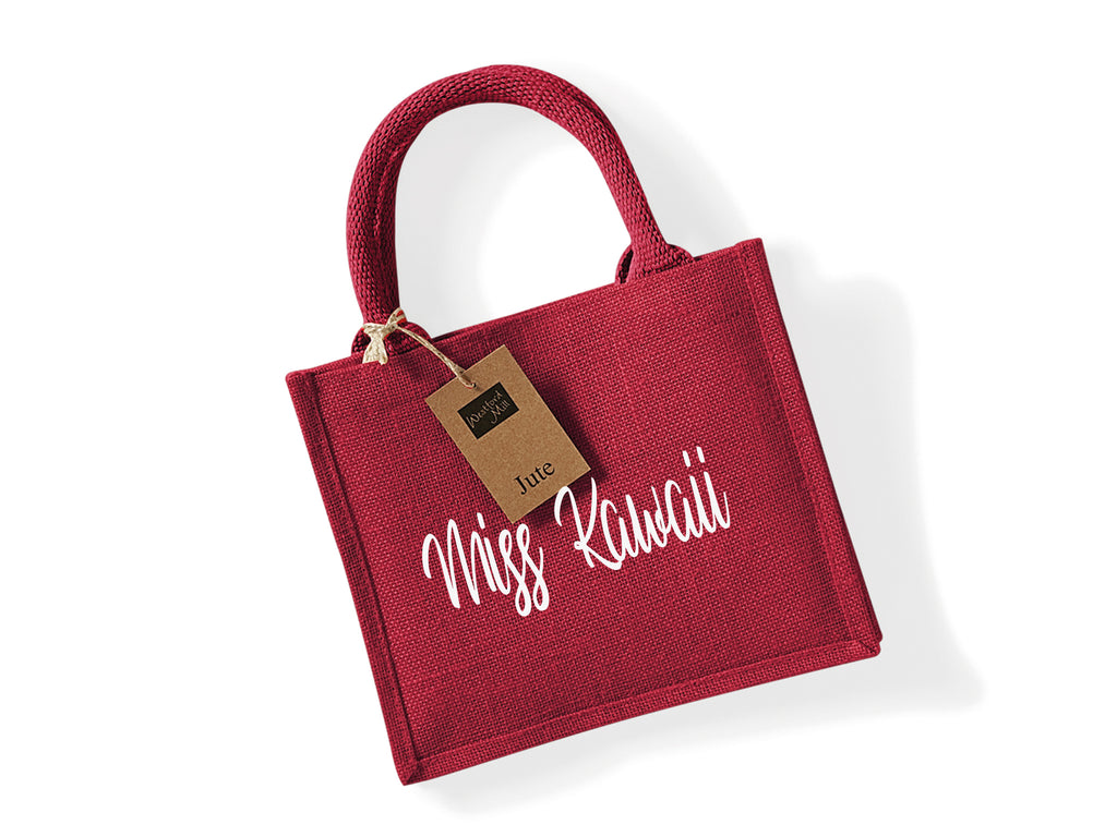 Red Jute Tote Bag personalised with name