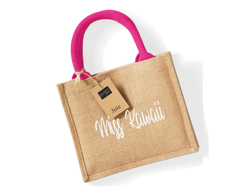 Natural/Fuchsia Jute Tote Bag personalised with name