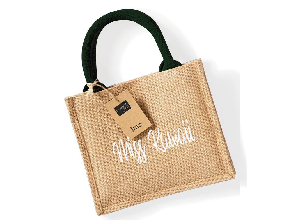 Natural/Green Jute Tote Bag personalised with name