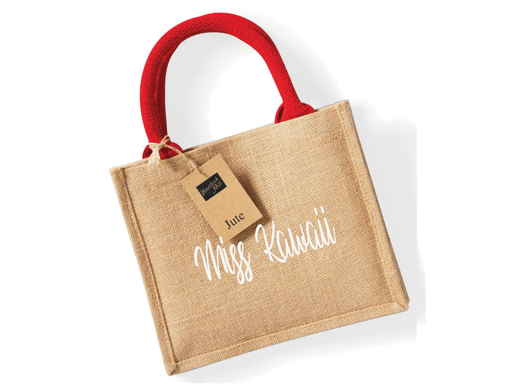 Natural/Red Jute Tote Bag personalised with name