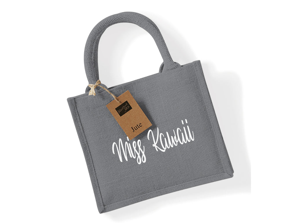 Graphite Grey Jute Tote Bag personalised with name