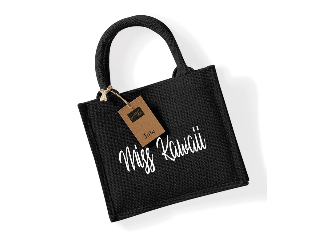 Black Jute Tote Bag personalised with name