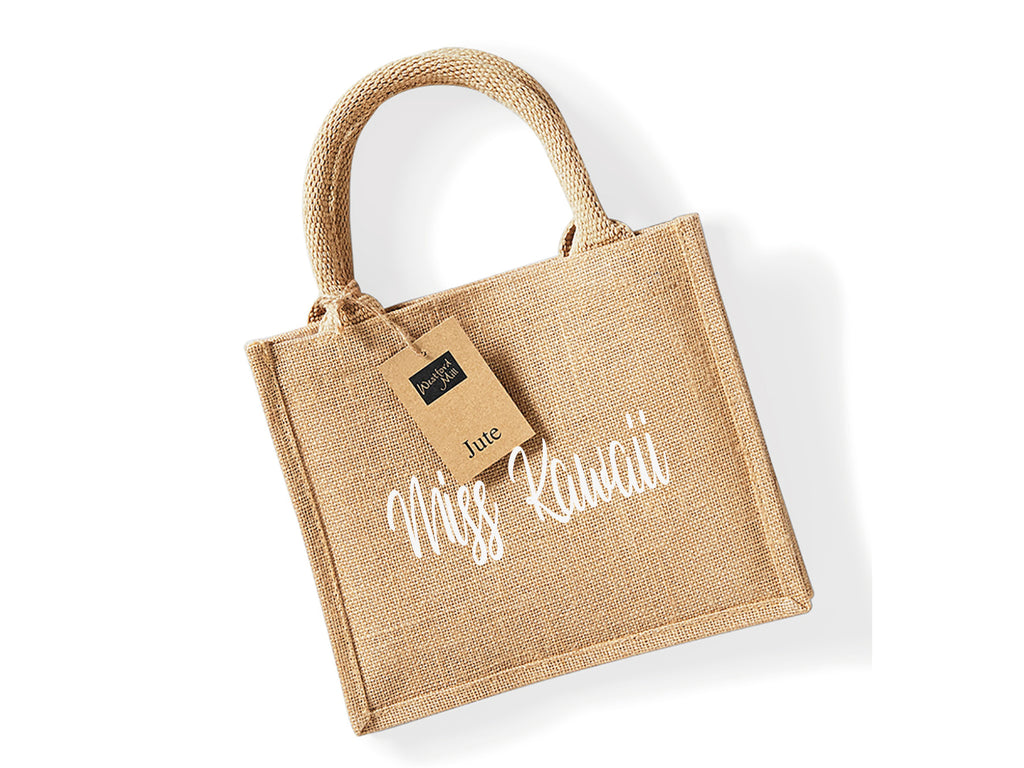 Natural Jute Tote Bag personalised with name