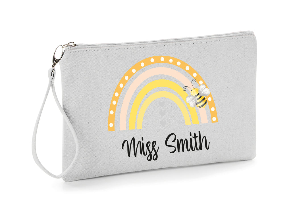 Personalised Light Grey rainbow and Bee design Pencil case