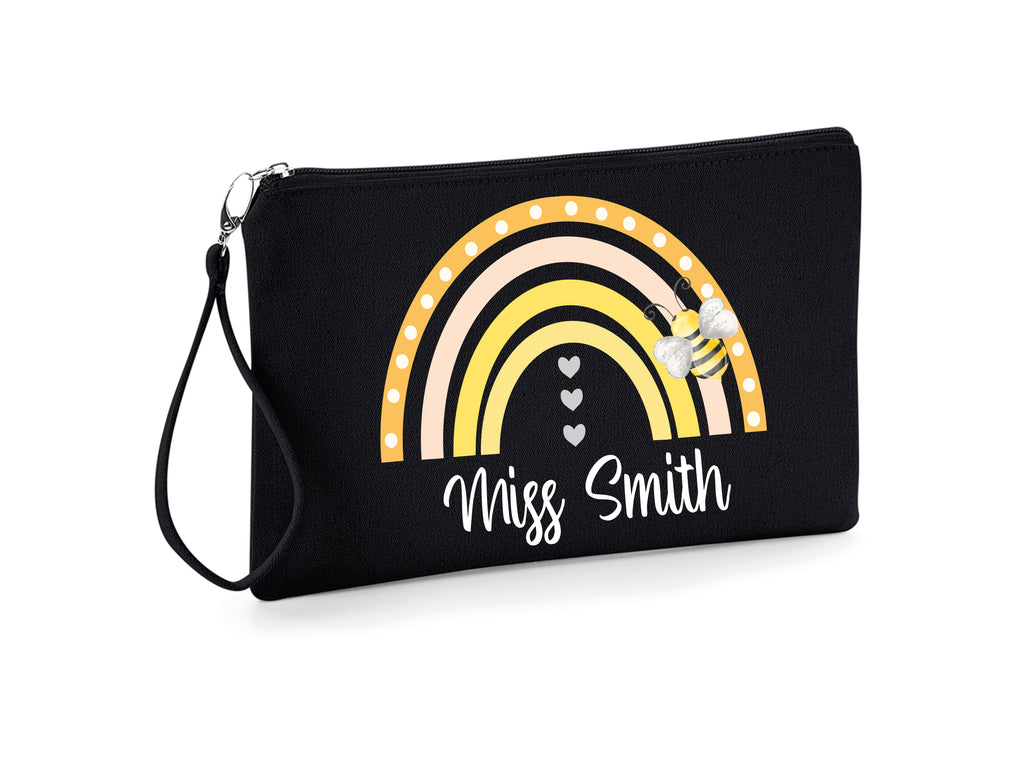 Personalised Black Rainbow and Bee design Pencil Case