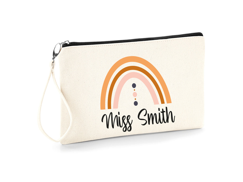 Personalised Natural and black contrast rainbow design pencil case