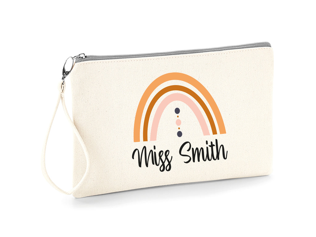 Personalised Natural and grey contrast rainbow design pencil case