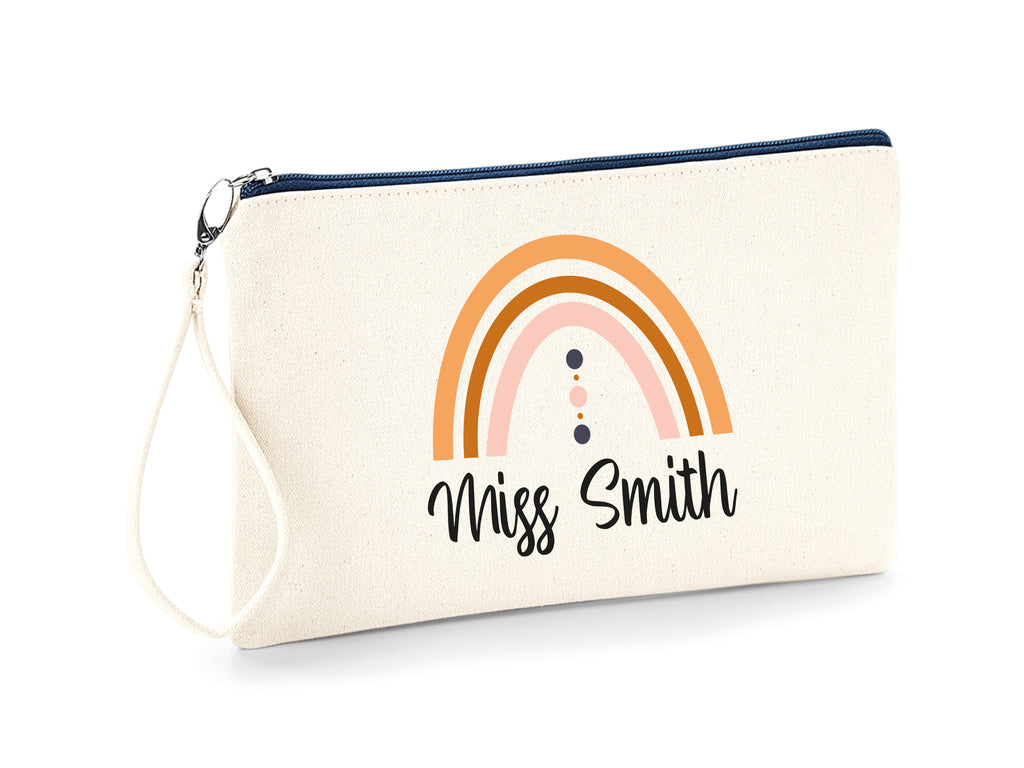 Personalised Natural and Navy contrast rainbow design pencil case