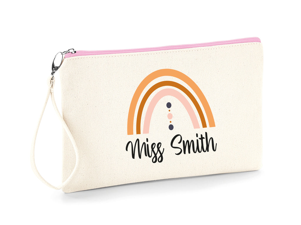 Personalised Natural and pink contrast rainbow design pencil case