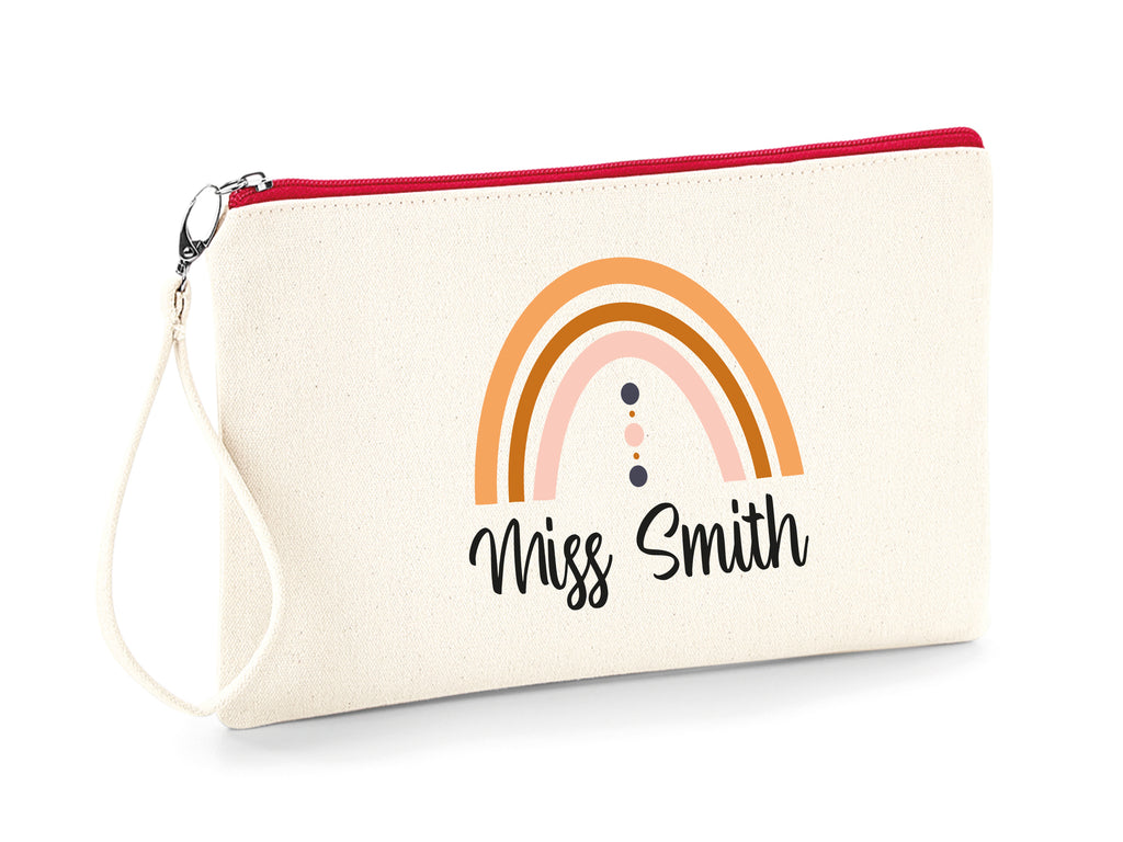 Personalised Natural and Red contrast rainbow pencil case