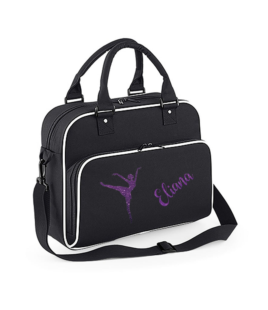 black and white ballerina dance bag with name