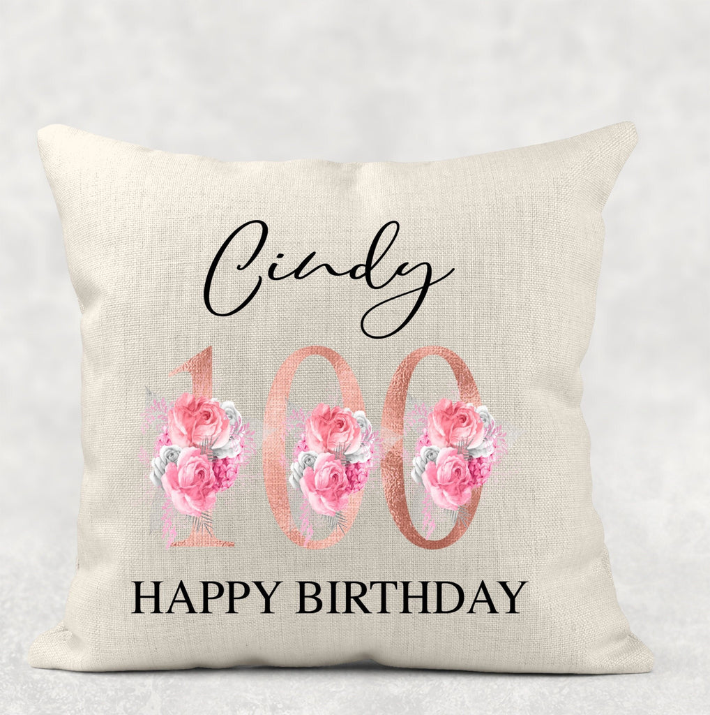 Personalised 100th birthday rose gold design pillow